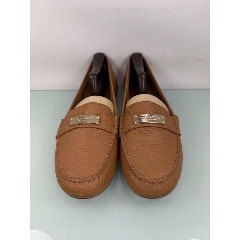 Coach Leather Driving Loafers Tan Gold Logo Plate Womens 9 Preppy Casual - Picture 3 of 11
